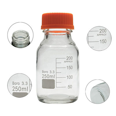 คุณภาพ  Customizable Laboratory 250ml Round Bottom Yellow Screw Glass Media Storage Reagent Bottle โรงงาน